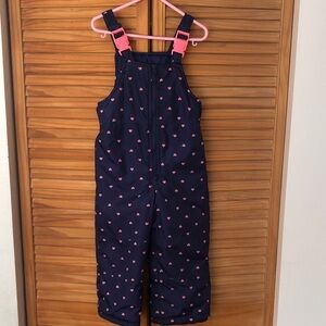 Carter's Navy Snow Overalls with Pink Hearts